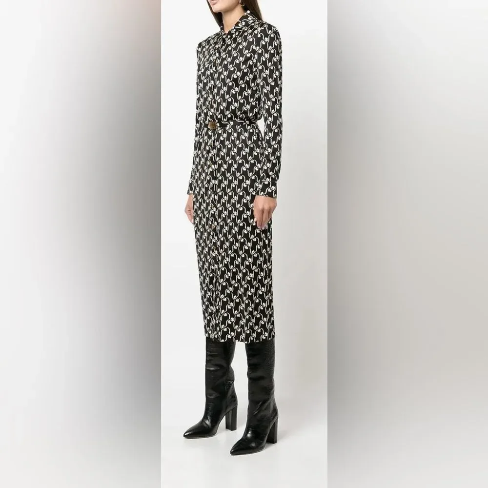 Tory Burch Black and White Long Sleeve Ilk polo midi Dress, XS